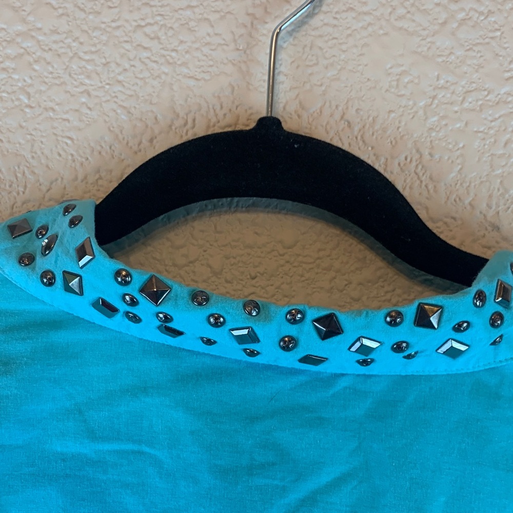 Ariat blue women’s collared shirt sz L studs western country coastal cowgirl - Picture 7 of 9